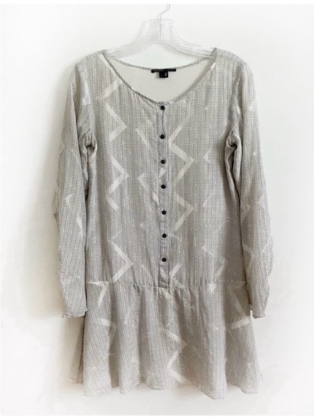 Theyskens' Theory dress white black dots chevron mini drop waist buttons